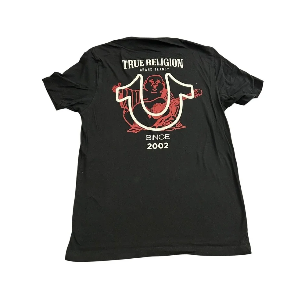 True Religion T-Shirt Mens Medium Black Excellent Buddha Graphic Since 2002 Logo